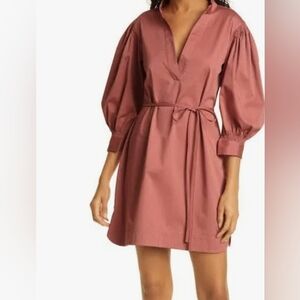 Rebecca Taylor Sateen Twill Puff-Sleeve Mini Dress Size M